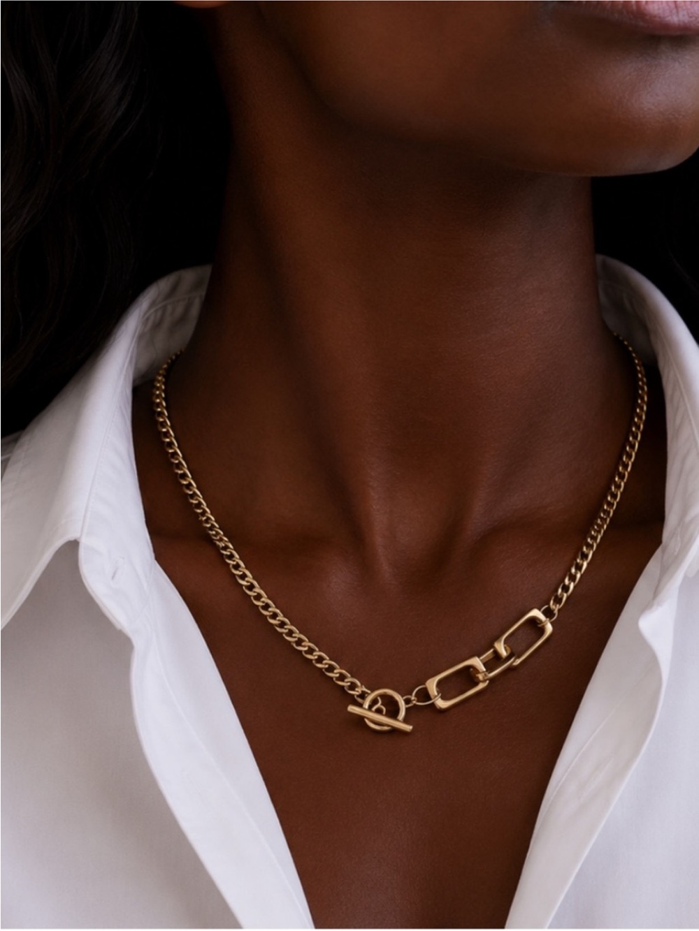 New! Preppy Classic Gold Mixed Chain Toggle Necklace NWOT 5022
